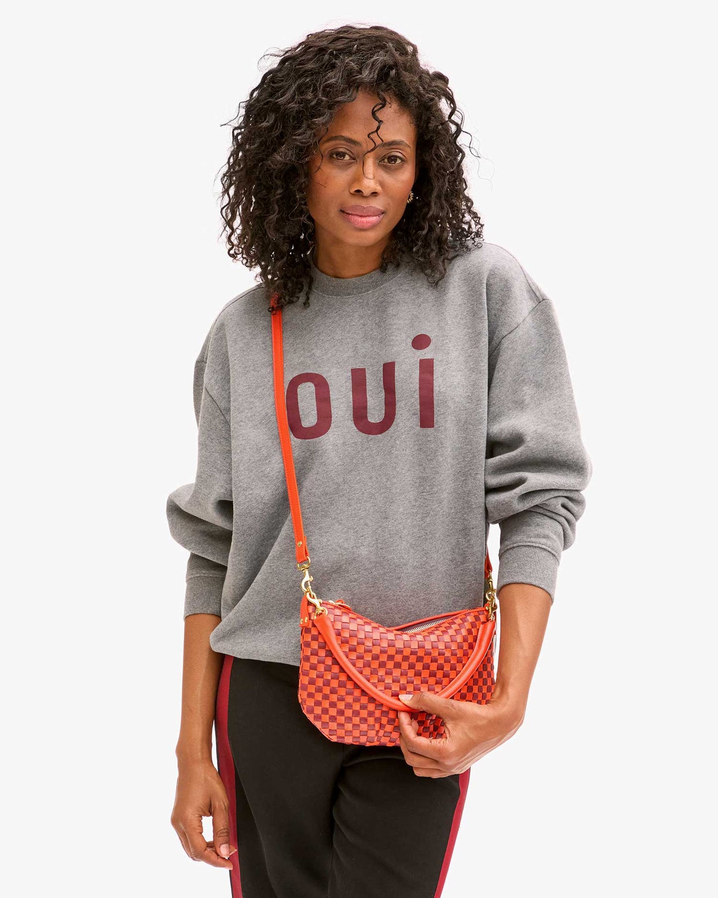 Petit Moyen Messenger | Bright Poppy/ Bordeaux Woven Checker