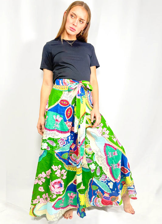 Bali Wrap Skirt | Green Floral