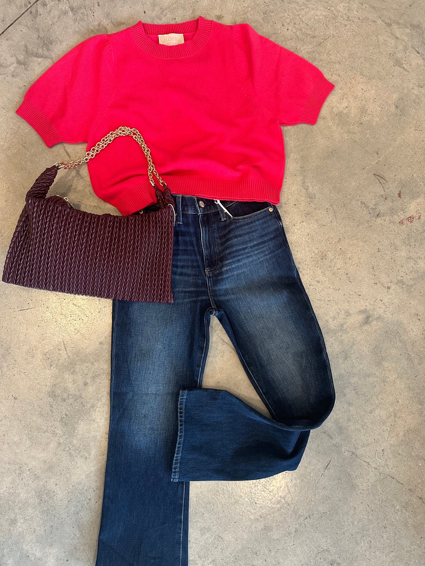Jules Cashmere Short Sleeve Sweater| Fuchsia