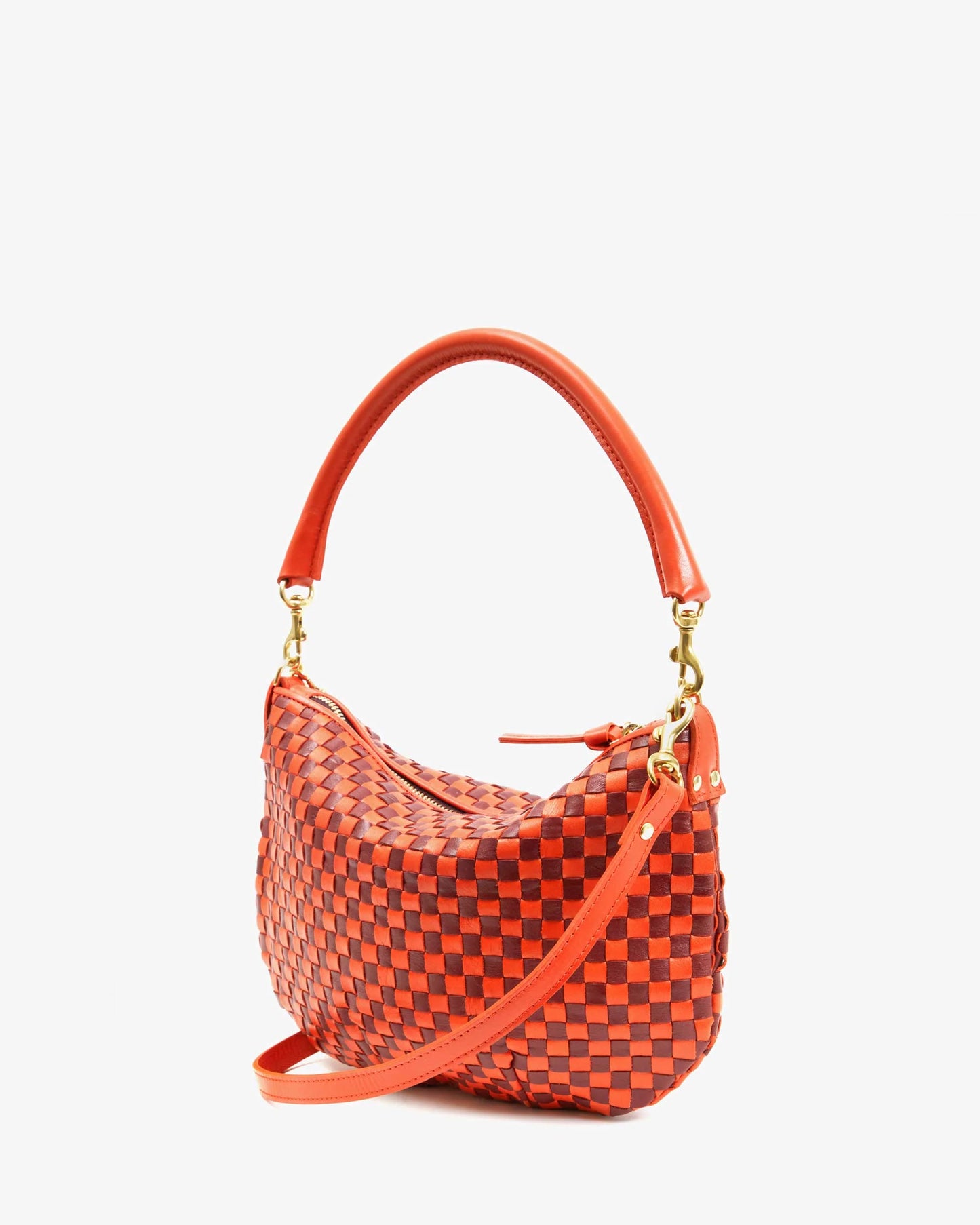 Petit Moyen Messenger | Bright Poppy/ Bordeaux Woven Checker
