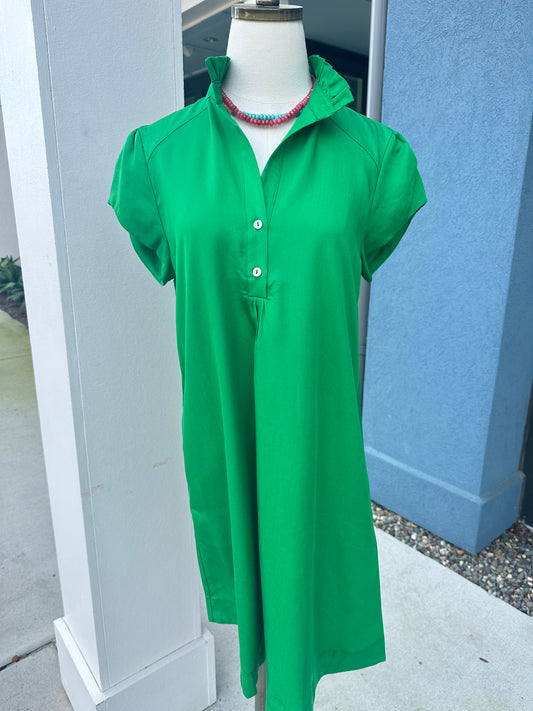Ruffle Collar Dress| Classic Green