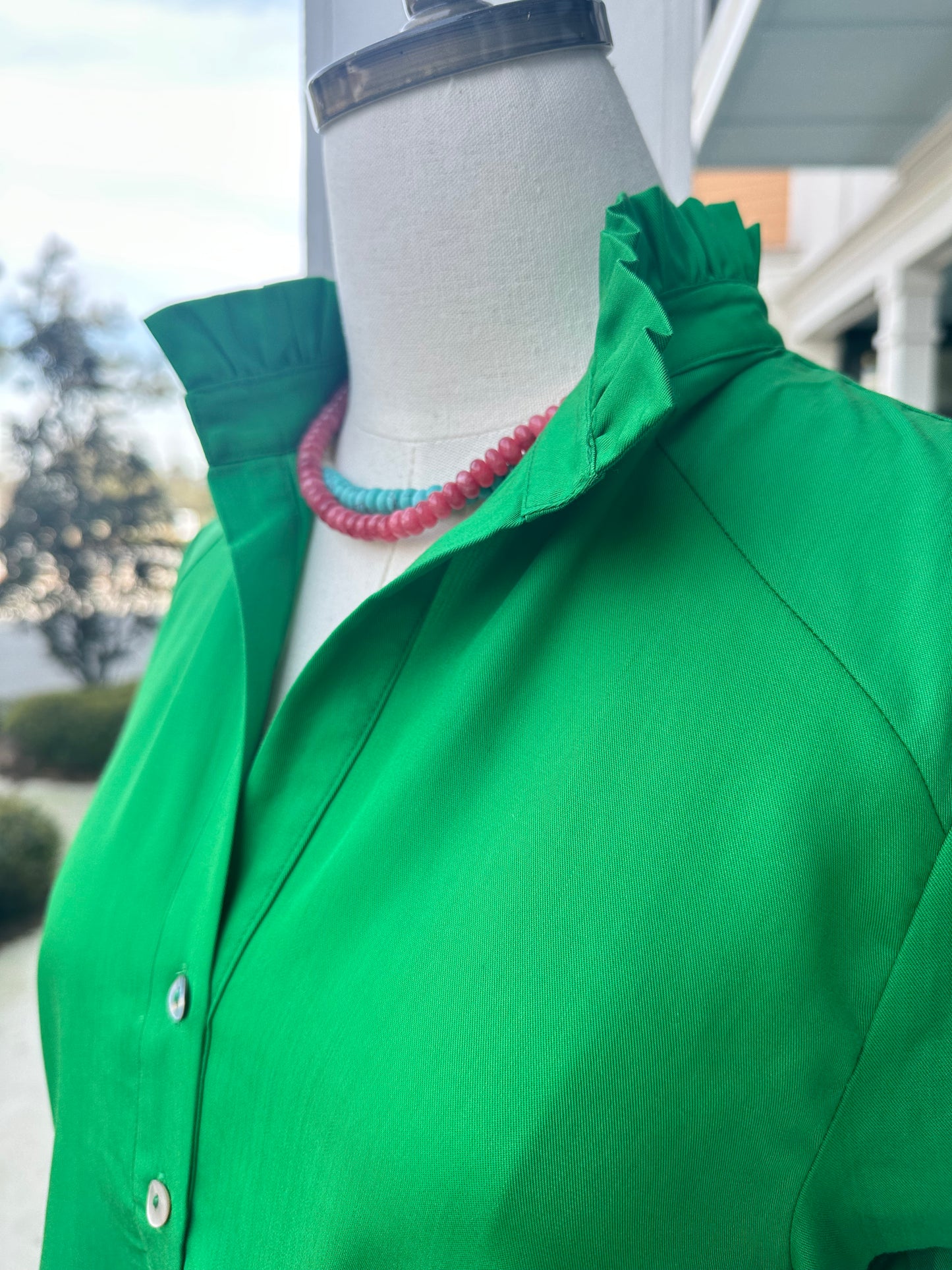 Ruffle Collar Dress| Classic Green