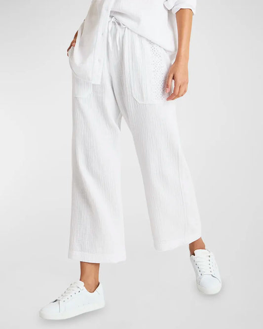 Kit Eyelet Gauze Pant| White