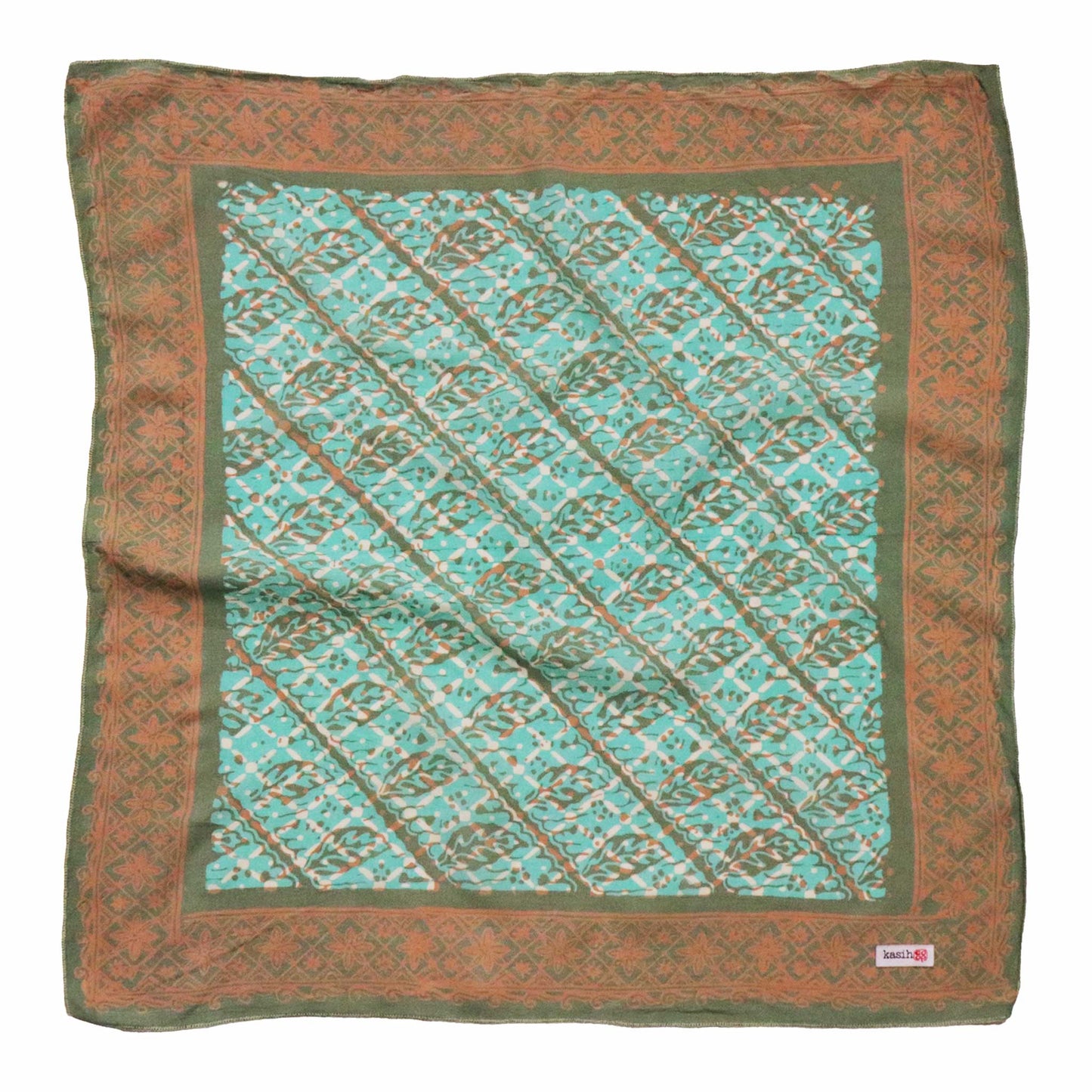 Hand Dyed Batik Bandana, Soft Lightweight Cotton, Leaf Grid