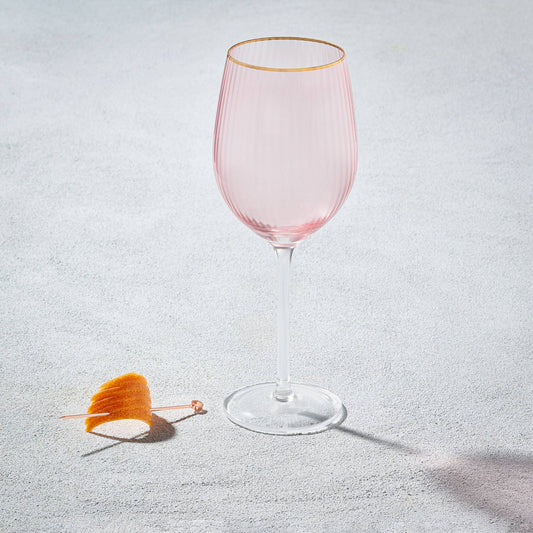 Gold Rim Blown Wine Glass 12oz | Peach