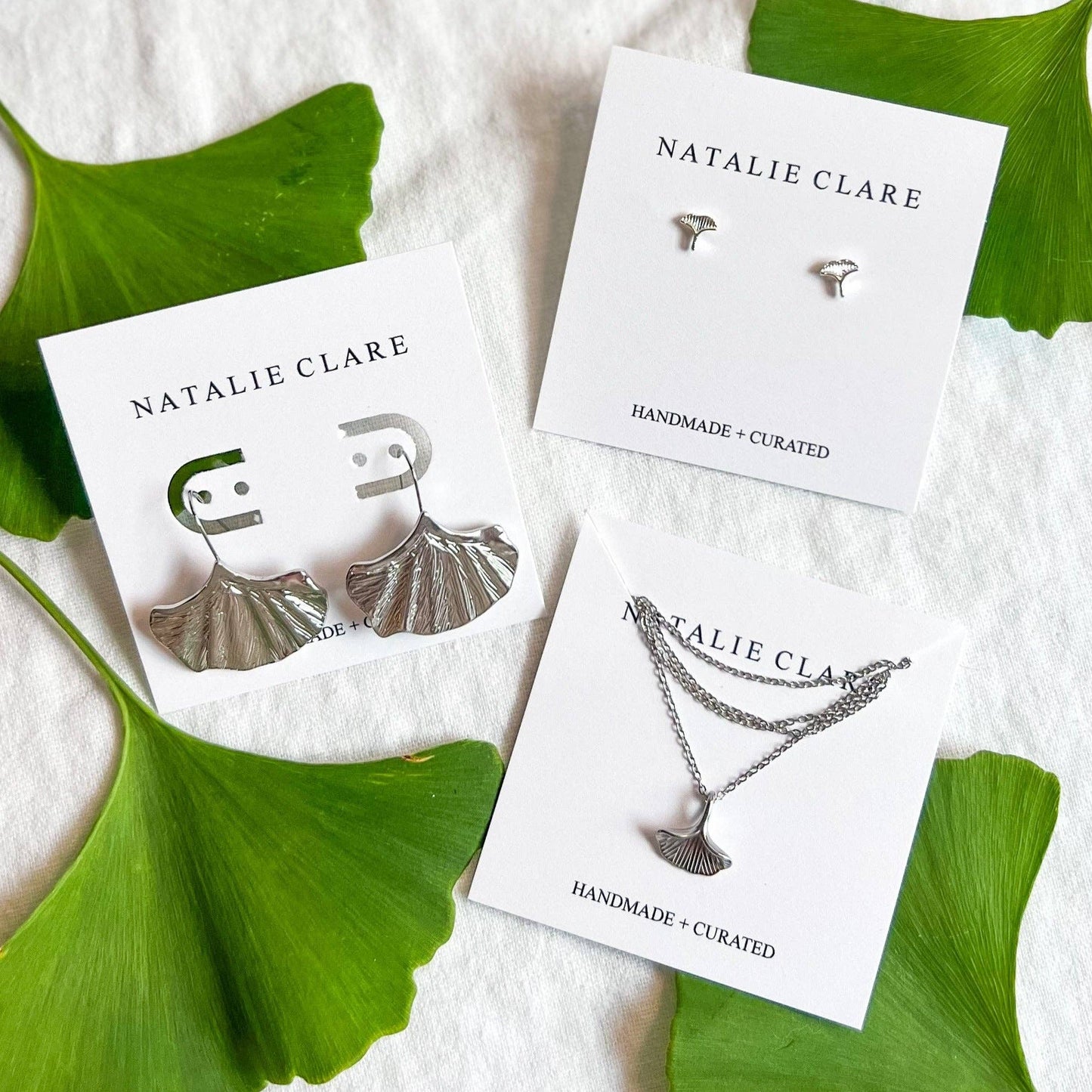 Silver Ginkgo Dangle Earrings
