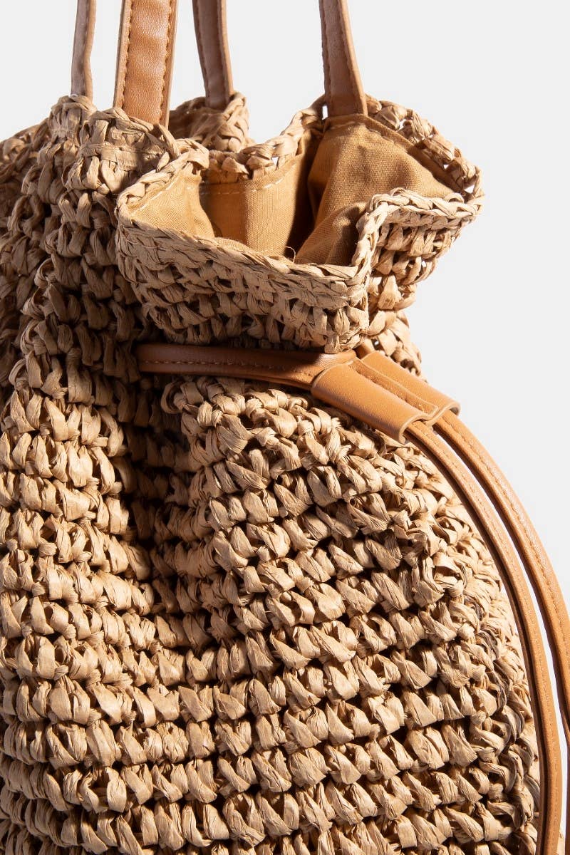 Faux Leather Straps Braided Tote Bag