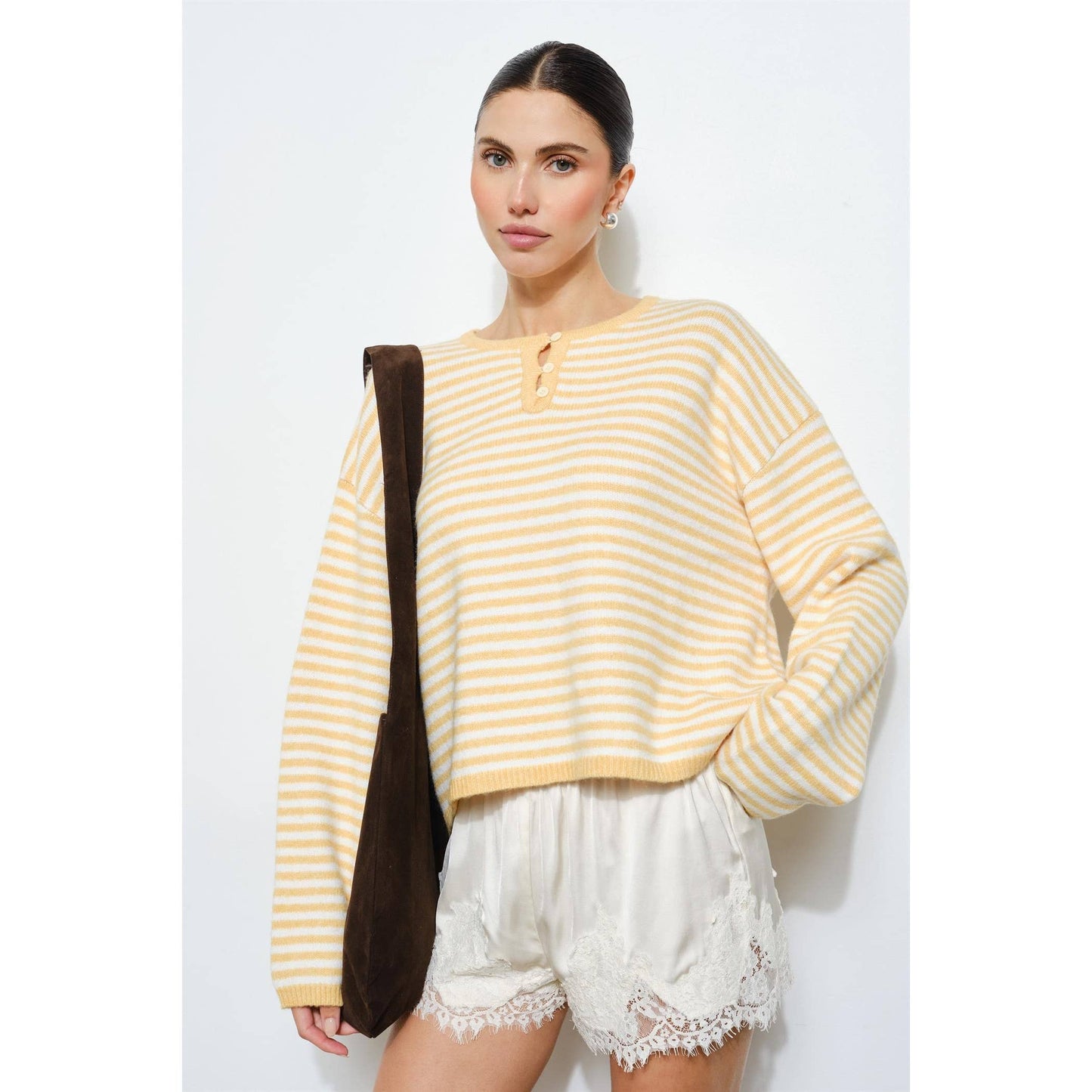 Lucille Striped Henley Knit Sweater