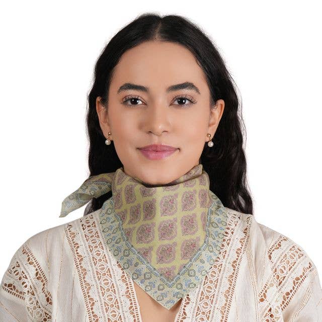 Ornate Pattern Cotton Bandana - Citrus Lime