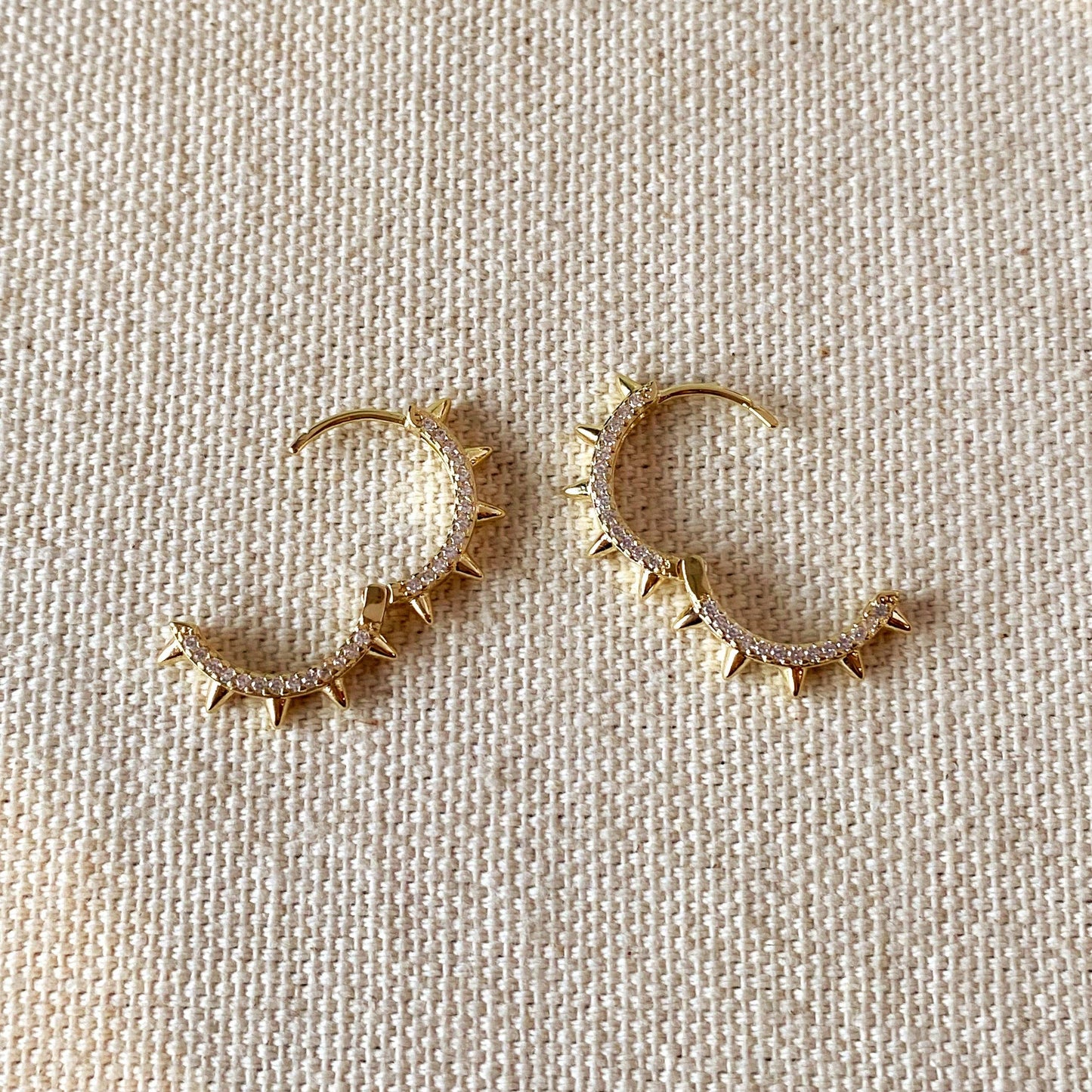 18k Gold Filled Spike Hoop Earrings With Cubic Zirconia