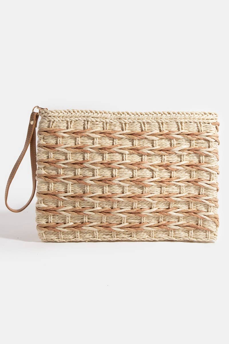 Two Tone Braided Zippered Clutch Bag