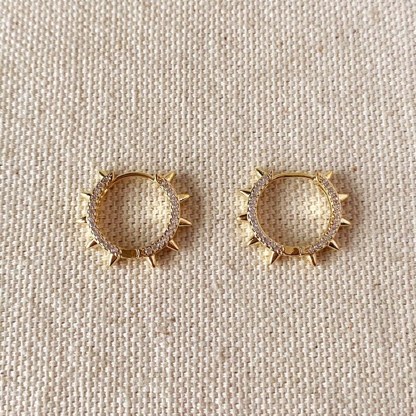 18k Gold Filled Spike Hoop Earrings With Cubic Zirconia