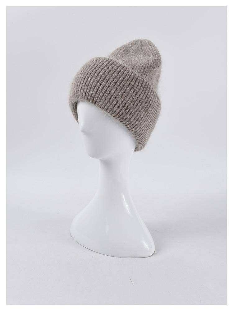 Angora Beanie Hat - Khaki 