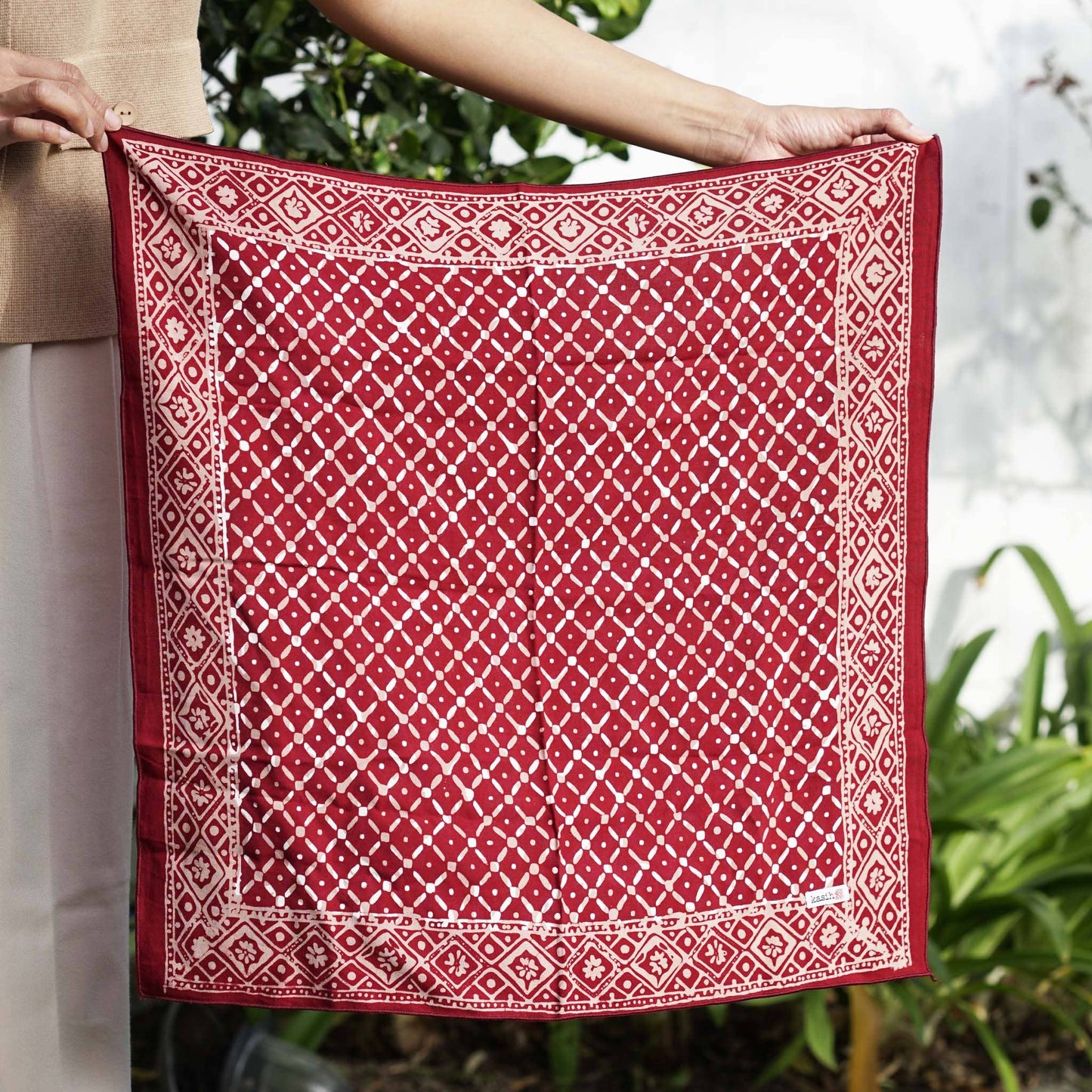 Batik Bandana - Soft Lightweight Cotton, Crimson Cross, Red