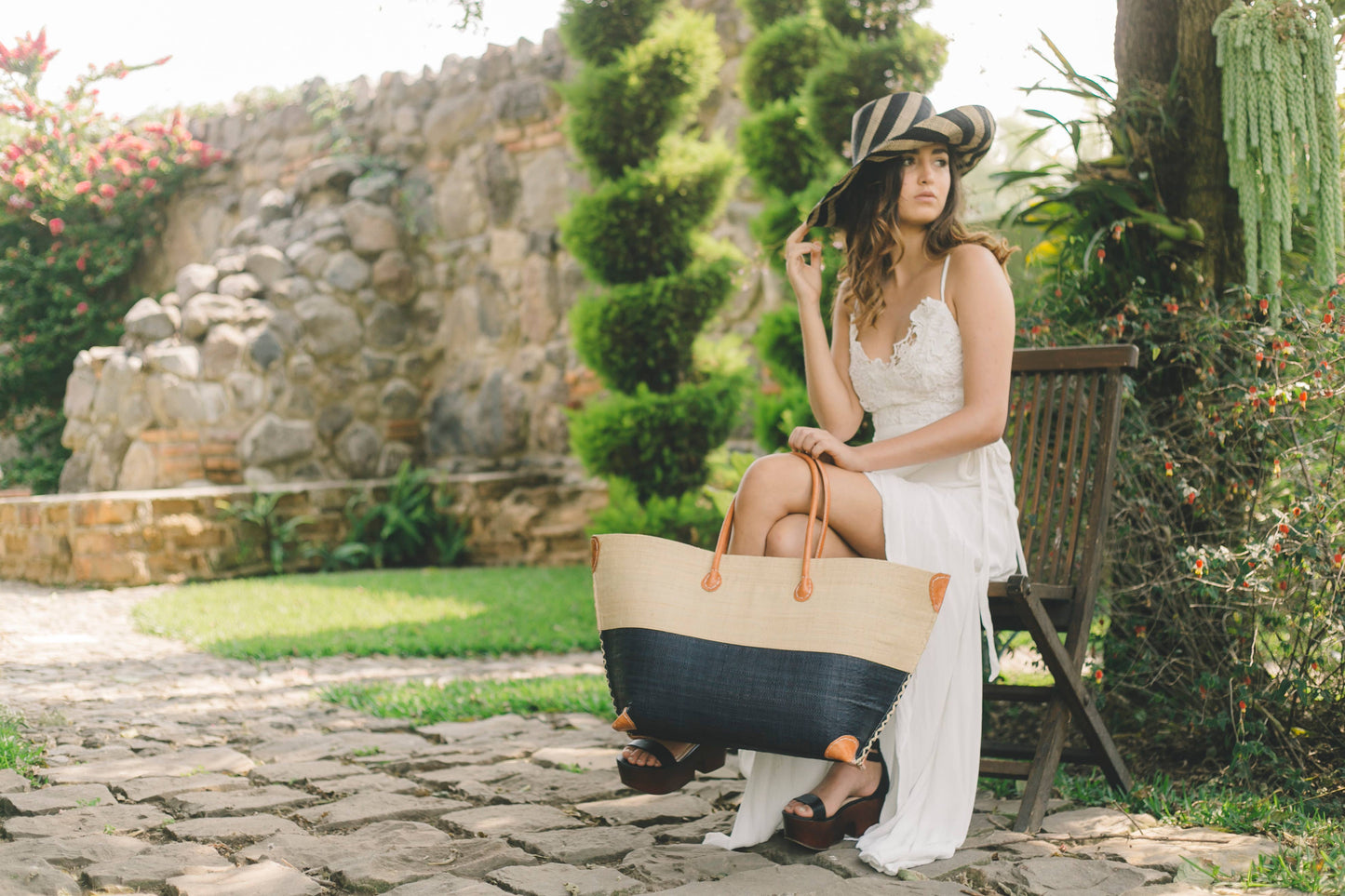 Monterey Two Tone Straw Tote Bag