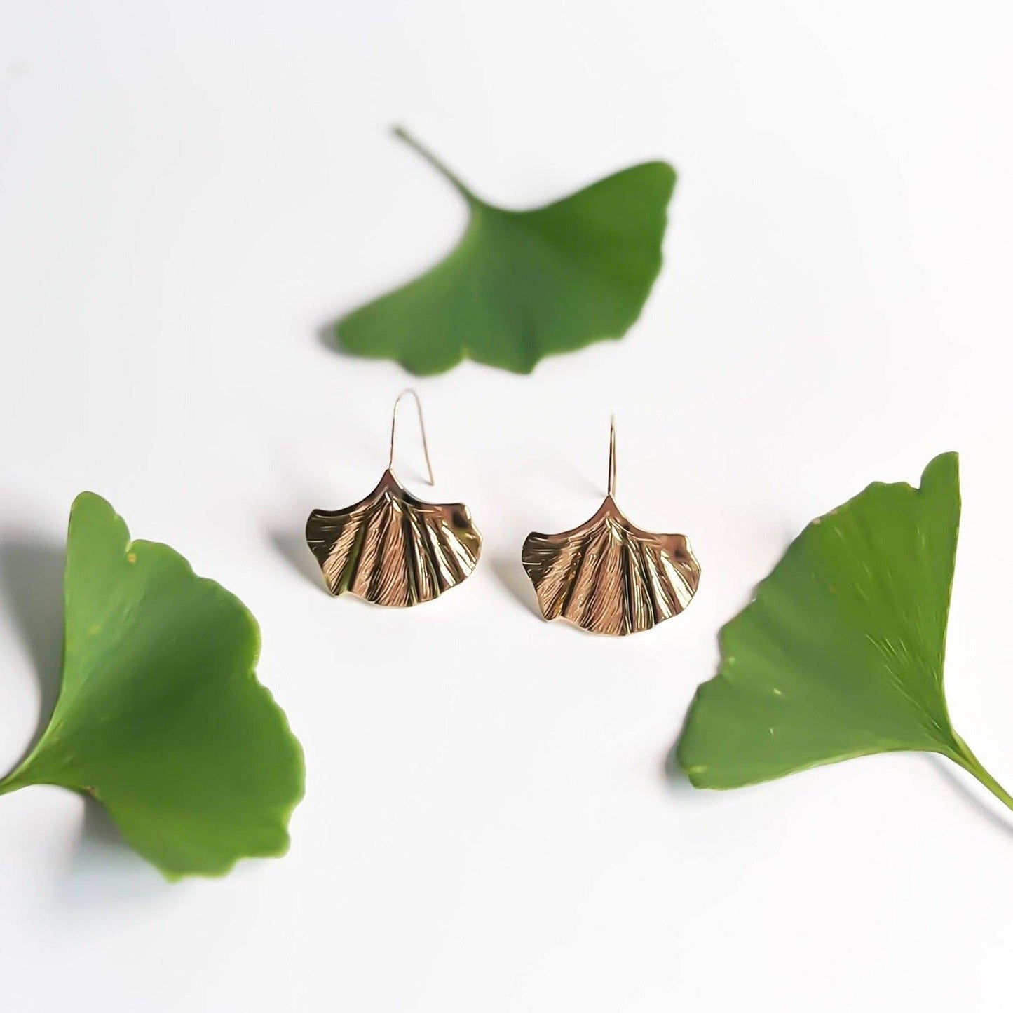 Golden Ginkgo Leaf Earrings