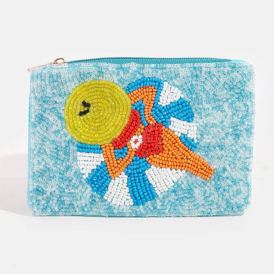 Sunbathing Pool Lady Seed Beaded Coin Purse