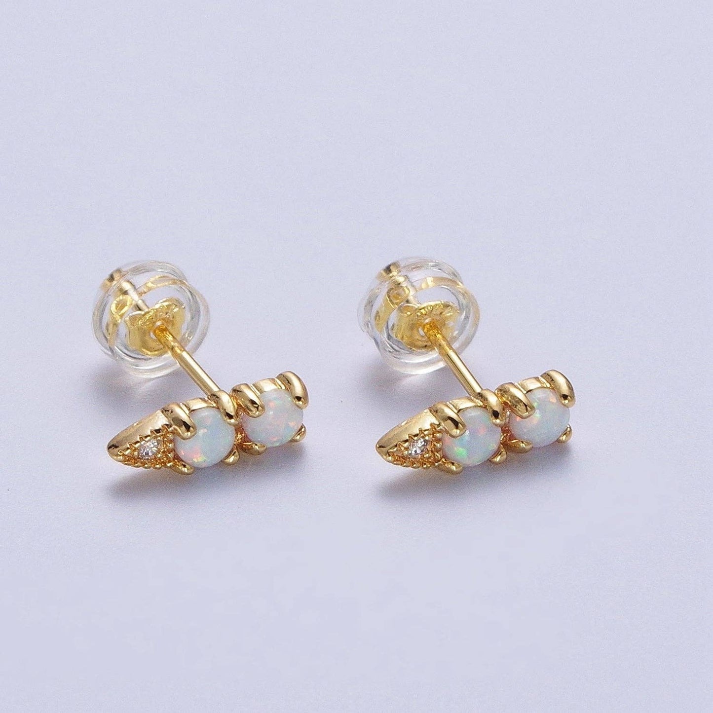 White Opal Arrow Stud Earrings
