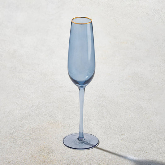 Platinum Blue Gold Rim Champagne Flute 8.5oz