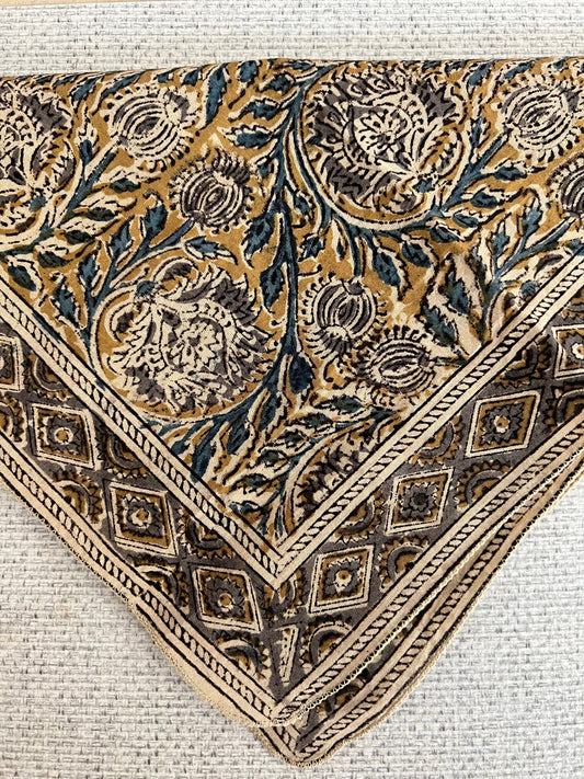 Bandana - Flax and Indigo Kalamkari Print