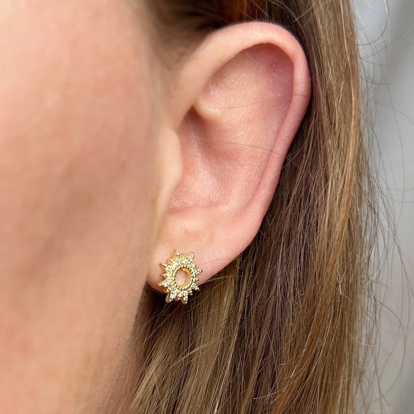 18k Gold Filled Round Spike CZ Stud Earrings