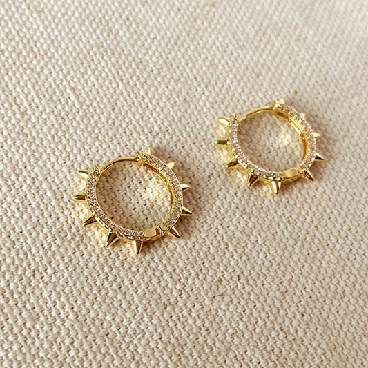 18k Gold Filled Spike Hoop Earrings With Cubic Zirconia