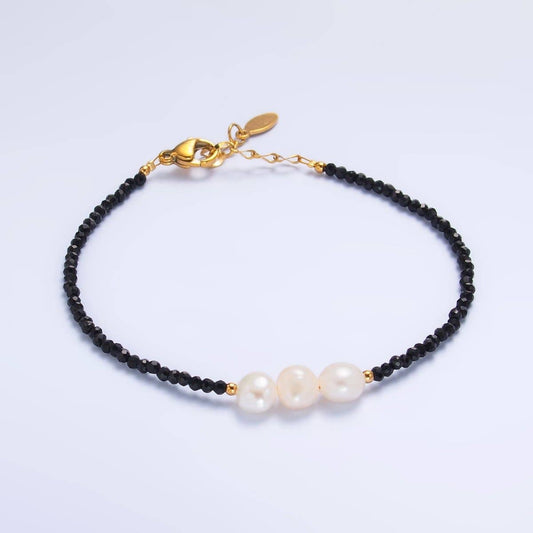 Triple Shell Pearl Onyx Bracelet