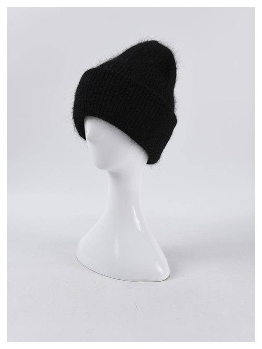 Angora Beanie Hat - Black: Black