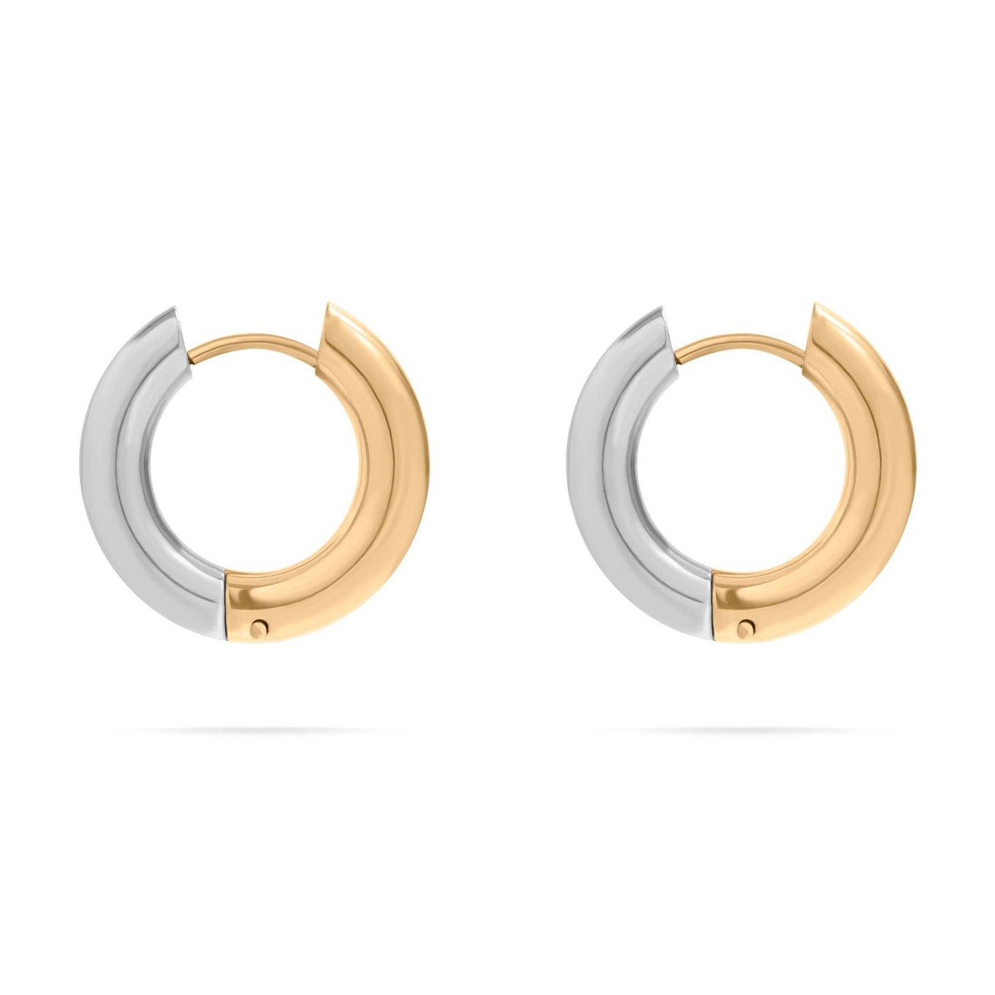 18K Gold Stainless Steel Mixed Metal Round Huggie Earrings