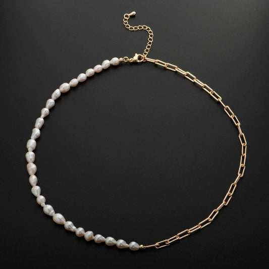 Freshwater Pearl Paperclip Chain Necklace