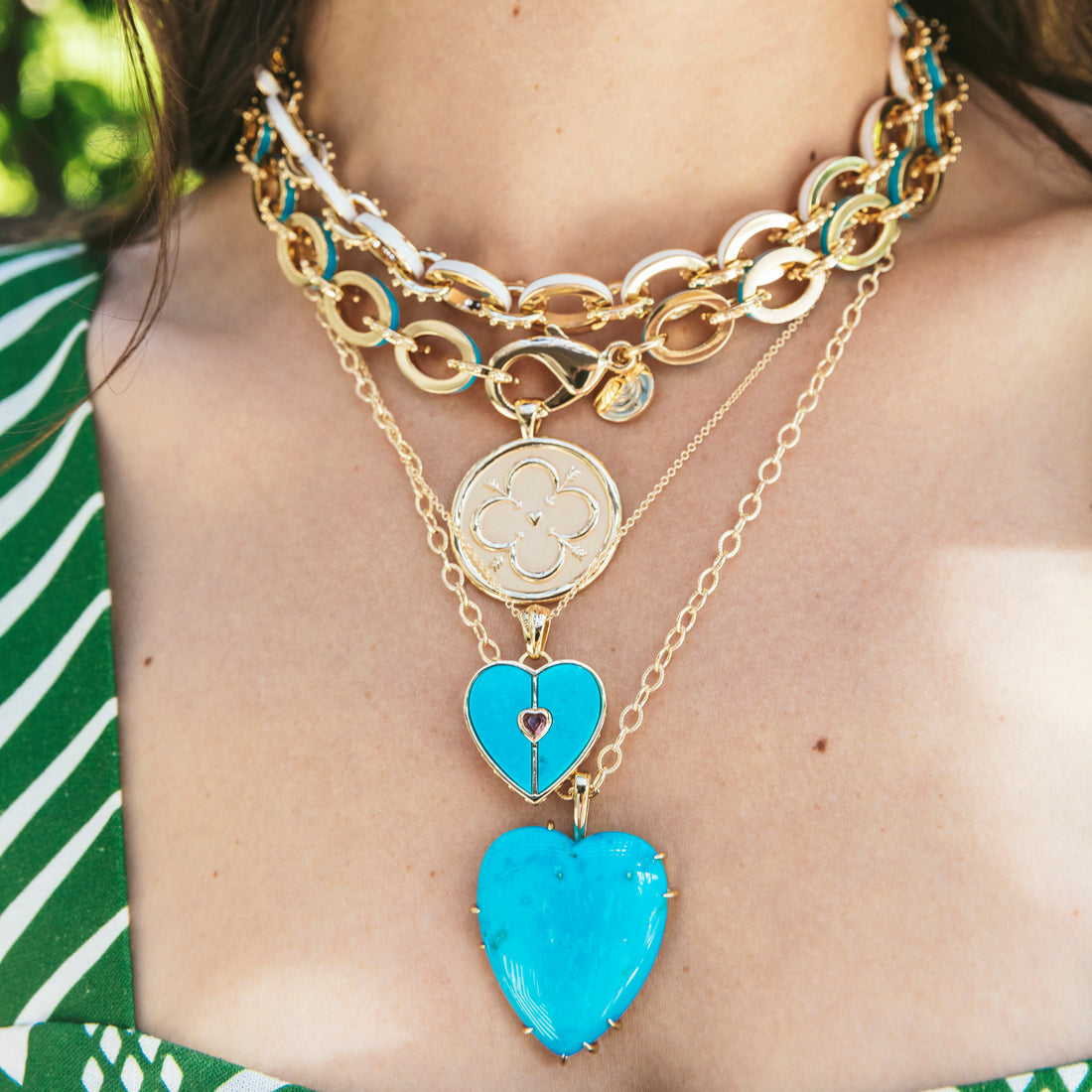 Enamel Chunky Chain Necklace- Turquoise 18”