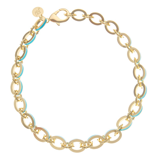 Enamel Chunky Chain Necklace- Turquoise 18”