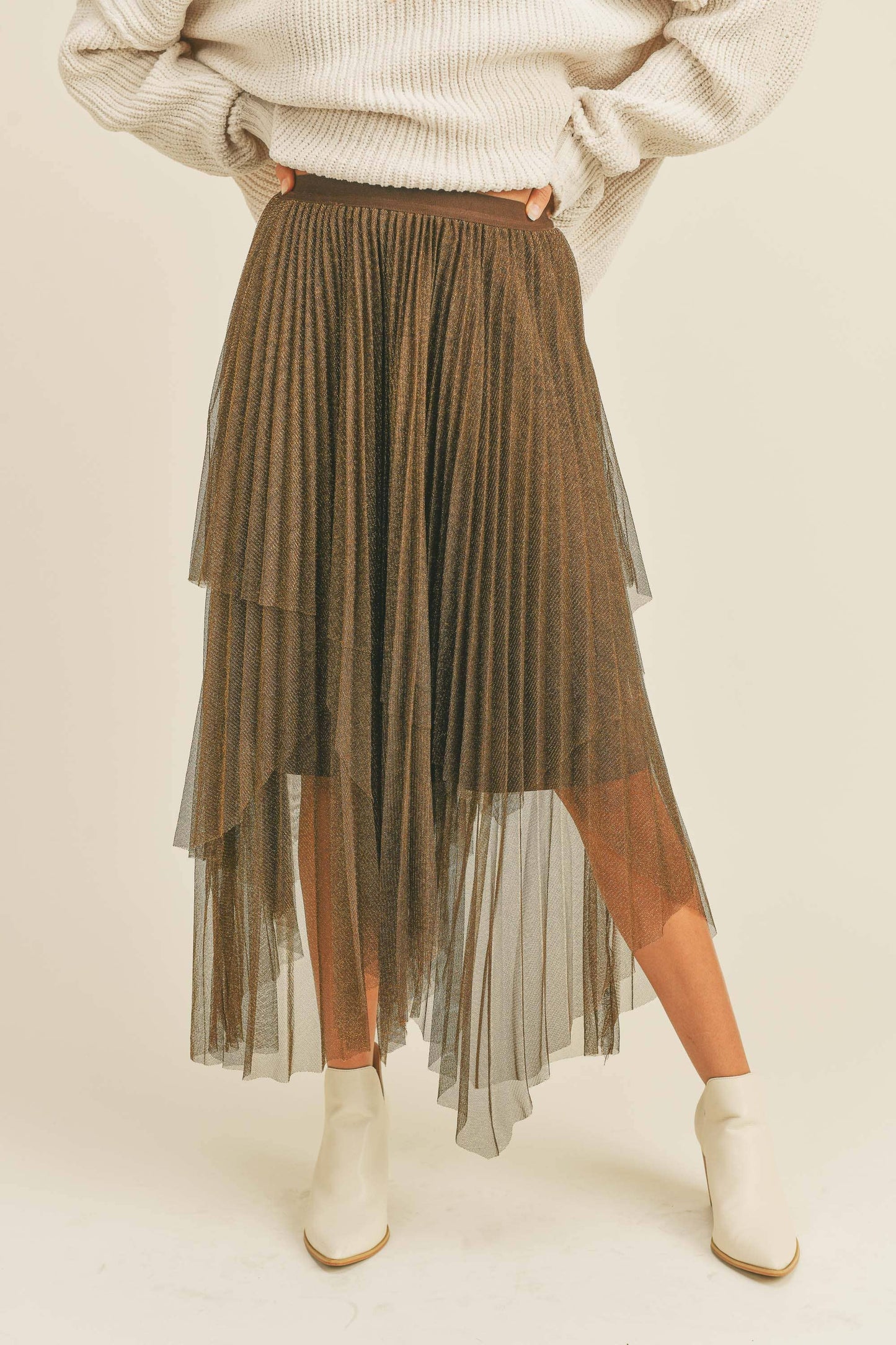 Farrah Pleated Skirt | Bronze