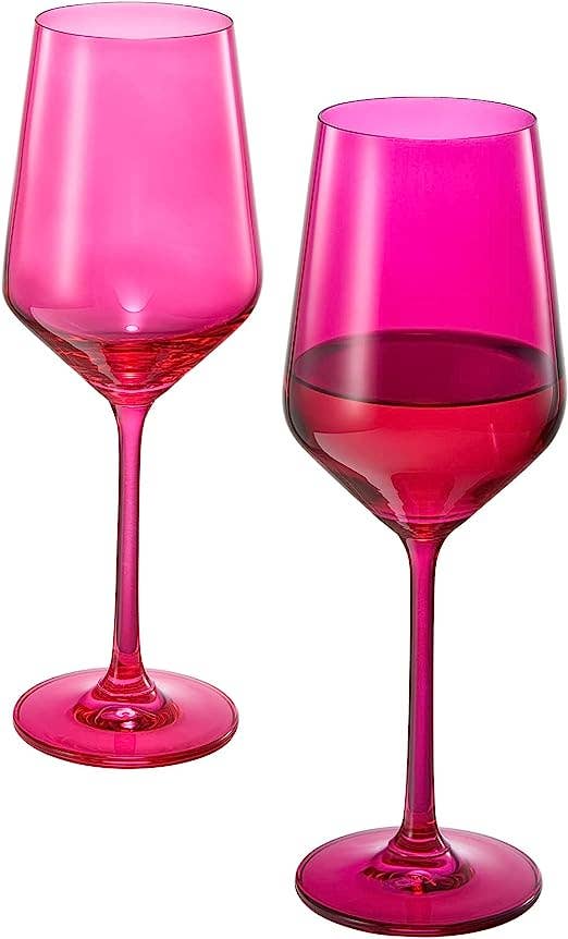 Khen Hot Pink Crystal Wine Glasses | Set of 2 (12 OZ)