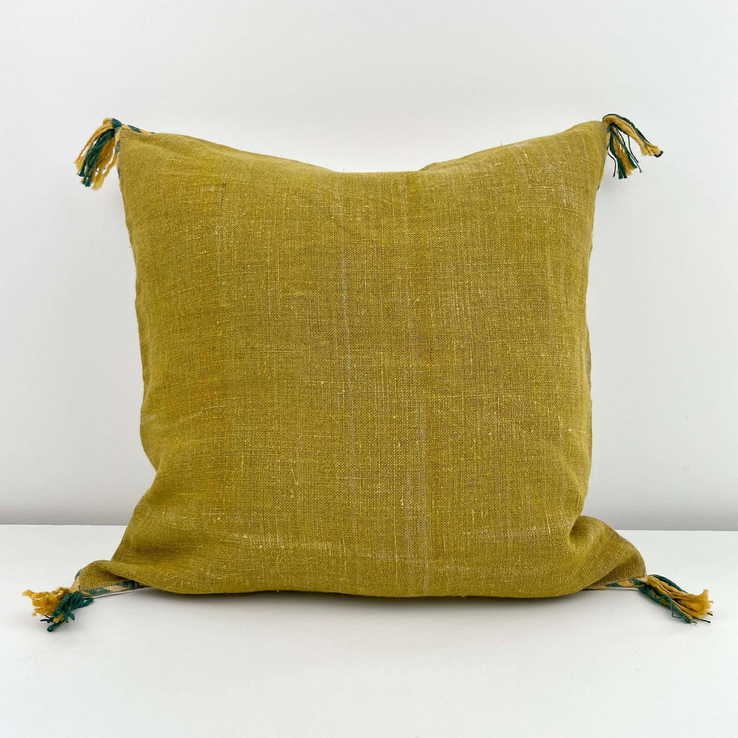 18x18 mustard yellow linen pillow cover with contrast edge